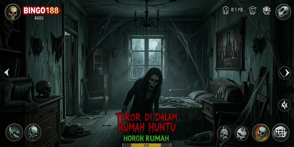 Tampilan antarmuka game BINGO188 yang menyeramkan dan misterius.