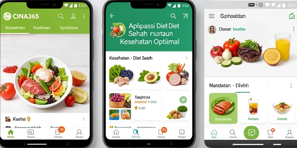 Antarmuka aplikasi CINA365 untuk diet sehat yang interaktif.