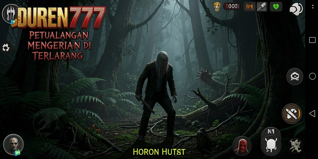 Antarmuka DUREN777 menampilkan hutan gelap penuh misteri.