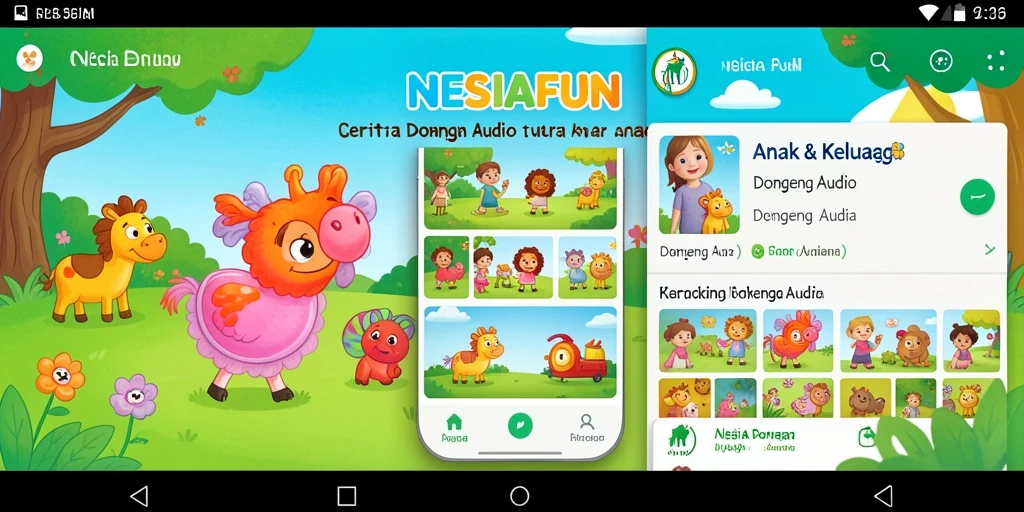 Antarmuka menarik <strong>NESIAFUN</strong> dengan berbagai pilihan dongeng audio.