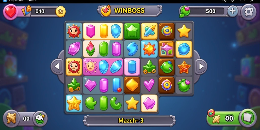 Antarmuka permainan WINBOSS yang menarik dan penuh warna dalam Puzzle Match-3.